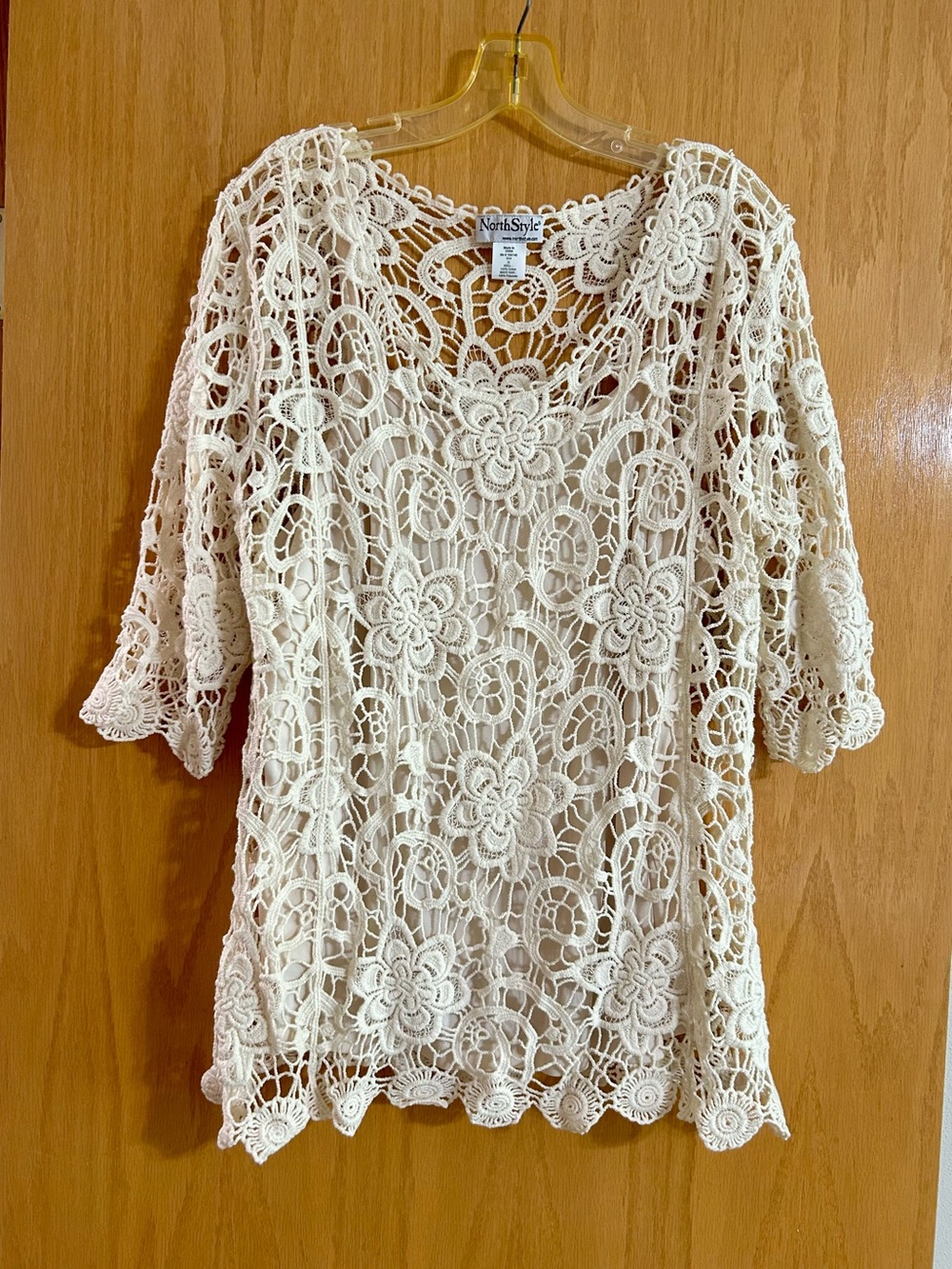 NorthStyle Cream Crochet Floral Lace Tunic Top with Matching Camisole Top